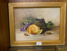 An unsigned oil on canvas depicting still life