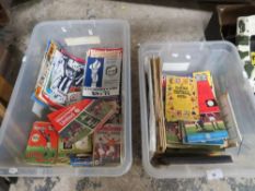 Two boxes of vintage football programmes and match magazines from the 1950s to the 1980s, to include