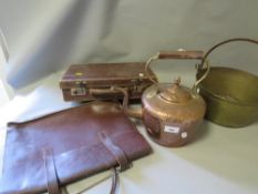 A small selection of sundries to include a copper kettle and a jam pan