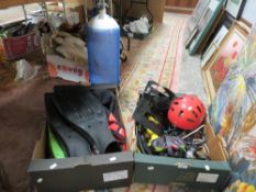 Two trays of assorted diving equipment and accessories etc