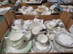 Two tray of assorted tea ware to include black & white Shelly examples