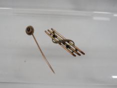 A 9ct amethyst and mother of pearl three bar brooch approx. weight 2.4g together with a 9ct amethyst