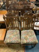 A set of six carved oak Jacobean style dining chairs with barleytwist detail A/F