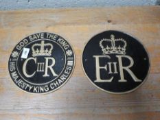 Elizabeth II and Charles III circular plaques**
