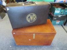 A large Laura Ashley leather clad trunk together with a Revelation 'GWR' labelled case with key