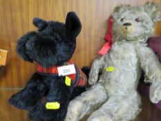 A vintage hump back teddy bear together with a modern scotty dog (2)