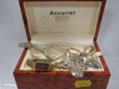 Two 925 silver pendants on chains together with other costume jewellery in a jewellery box A/F