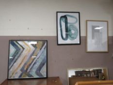 Three modern framed and glazed prints