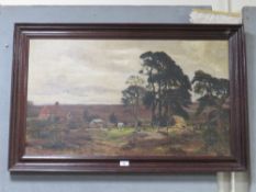 An early oil on canvas indistinctly signed lower right, Farmstead view circa 1894