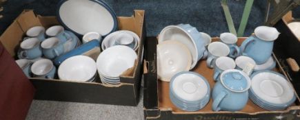 Two trays of Denby tea/dinner ware