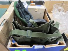 A small tray of militaria to include a child's gas mask