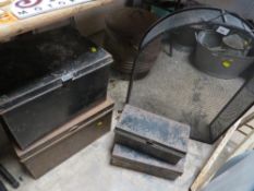 A selection of 4 deeds boxes and a domed fire guard