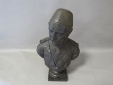 A hollow cast metal bust figure of General Gordon Pasha