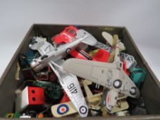 A tin of vintage Dinky toy car, planes etc