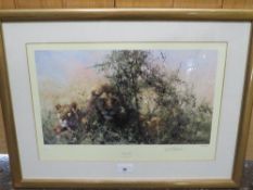 A signed limited edition gilt framed and glazed David Shepherd print 'Cool Cats' 427 / 850