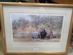 A signed limited edition gilt framed and glazed David Shepherd print 'Hot Potami' 241 / 850