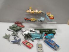 A collection of assorted vintage playworn diecast vehicles to include Corgi Beatles, Meccano,