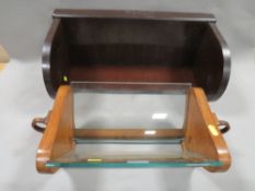 A bakelite Ebco book stand, a vintage glass and wood book holder and a laundry box etc