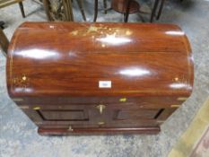 A modern hardwood and brass inlaid domed casket W 66 cm