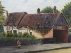 A Oliver - ‘Anne Hathaways Cottage’ oil on canvas signed and dated 1900 lower right, 24.5 x 39 cm