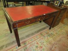 A 19th century mahogany leather topped library table with three frieze drawers H 74 cm W 137 cm