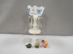 A vintage glass lustre and collectables