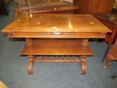 An antique mahogany metamorphic three tier dumb waiter W 100 cm
