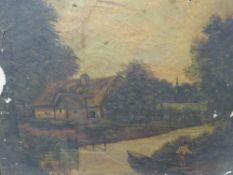 A 19th century oil on canvas depicting a man boating A/F