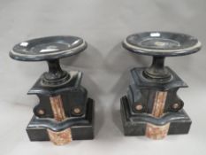 A pair of marble clock garniture stands