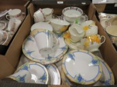 Four trays of assorted tea ware to include Aynsley, Paragon etc