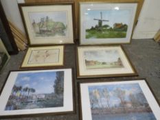 A collection of assorted pictures to include a pair of signed prints, a large watercolour of a
