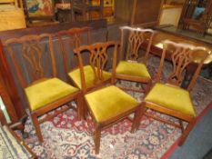 A set of five antique mahogany Sheraton style dining chairs