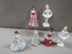 A selection of six miniature Royal Doulton and Coalport figurines