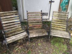 Three cast iron/wood garden rocker chairs