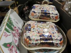 A tray of assorted ceramics to include an early Crown Derby Imari lidded tureen together with