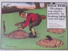 A framed golfing humerous print ‘Golf Fanatics International’ of which Bobby Charlton was