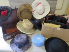 A selection of vintage hats and handbags