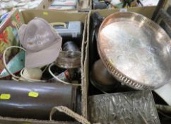 Two trays of sundries, to include a silver plated gallery tray etc