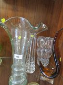 A selection of crystal and glass vases etc
