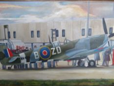 Ormesher - An oil on canvas depicting a spitfire, 54.5 x 97 cm