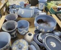 Two trays of Wedgwood Jasper ware to include navy blue and black examples