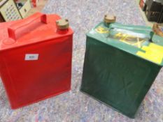Two decorated vintage fuel cans