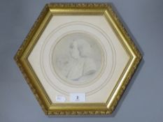 I W Dupp (XIX) An original pencil drawing of Dr Samuel Johnson - label verso, Dia. 13 cm