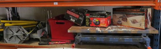A large selection of tools and related items to include saws, stand, Black & Decker workmate and