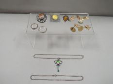 A selection of jewellery to include an Art Nouveau style hallmarked silver enamel pendant, silver