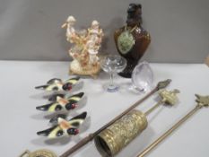 A tray of collectables to include a golden eagle whisky decanter