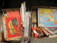 Two boxes of vintage board games etc together with a boxed Meccano outfit number 5 set (unchecked)