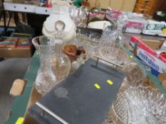 Three trays of glassware and sundries to include a table gong