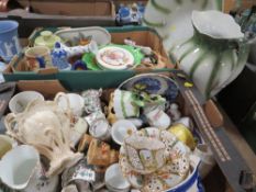 Two trays of assorted ceramics and sundries to include a large jug & bowl etc