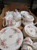 A tray of assorted tea ware to include Royal Albert Moss Rose
